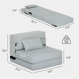Folding Chair Bed with Pillow, Modern Linen Sleeper Sofa Bed for Living Room, Dorm, Guest Use, Light Gray