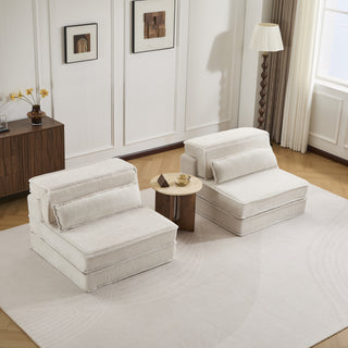 Compression Mahjong Sofa,Convertible Floor Sofa Bed,DIY Boneless Modular Sectional Sofa,No Assembly Required,Circle Fleece Fabric,Oversized 2 Seater With 2 Pillows,White