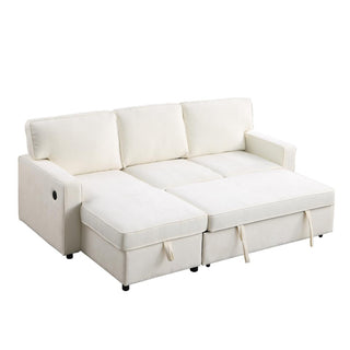 USTYLE Upholstery Sleeper Sectional Sofa With Storage Space, USB Port, 2 Cup Holders On Back Cushions