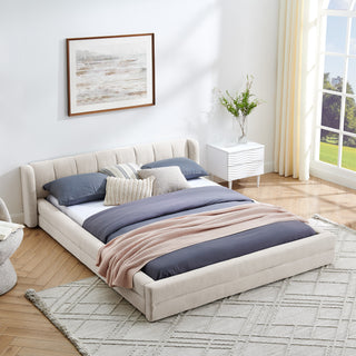 Queen Size Upholstered Bed Frame With Thick Fabric, Chenille Fabric Grounded Queen Size Platform Bed With Headboard And Solid Frame-Beige 87x67x23.5