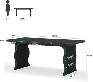 Black Dining Table For 4-6, 63-Inch Rectangular Modern Kitchen Table
