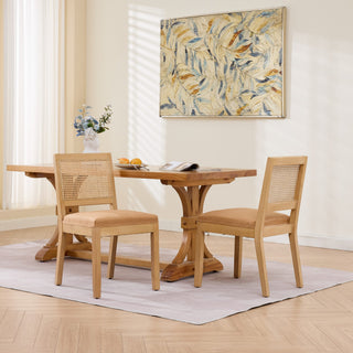Farmhouse Rattan Dining Chairs Set Of 2, Mid Century Modern Kitchen & Dining Room Chairs, Cane Upholstered Kitchen Side Chair With Natural Hardwood Frame,Tan, SW1883TN