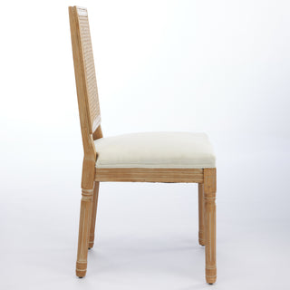 French Decor Chairs Set Of 2, Louis Dining Chairs With Square Rattan Backrest And Exquisitely Carved Solid Wood Frame For Living Room, Kitchen, Restaurant,SW1779BG, Beige