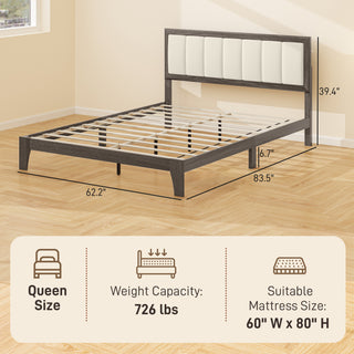 Queen Size Bed Frame With Headboard, Platform Bed Frame With Wooden Slats No Box Spring Needed Charcoal Gray