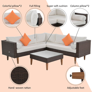 L- Shape Patio Furniture with Pillows (4 Pieces)