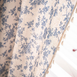 Beige Cotton Linen Tassel Kitchen Curtain