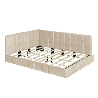 Full-size Upholstered Sofa Bed, Sofa Bed Frame - Beige, Velvet