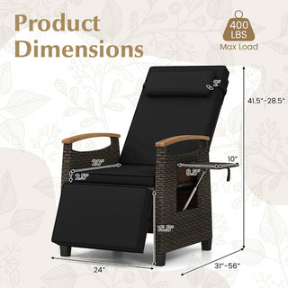 Patio Wicker Recliner Chair With Adjustable Backrest And Footrest