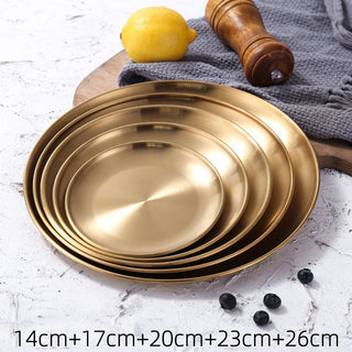 Retro Metal Round Tray Stainless Steel Snack