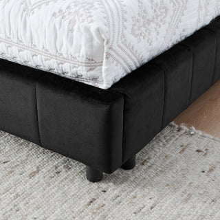 Full Size Upholstered Tufted  Bed Frame, Sofa Bed Frame With Comfortable Backrest And Armrests, Full Size Bed For Bedroom, Living Room,Velvet, Black 80.5x59x30.5