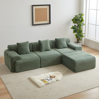 114-inch Corduroy Modular Sofa Boneless Couch, Featuring An Inlaid Structural Design, Three Throw Pillows, Wider Backrest Design And Four Freely Configurable Modules.