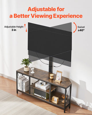 45" TV Stand With Mount For Up To 75 In TVs, Entertainment Center With Power Outlet & LED Lights, Height Adjustable TV Console With Mount With 3 Tiers Storage Cabinets For Bedroom, Living Room