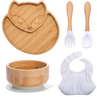 7Pcs Wooden Feeding Tableware Sets