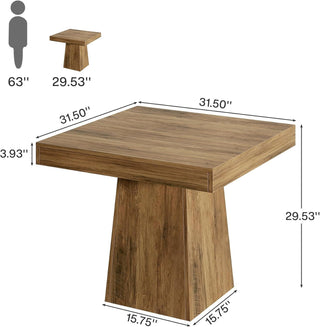 Square Dining Table For 4, 31.5-Inch Small Kitchen Table With Sturdy Pedestal Base, Farmhouse Dinner Table