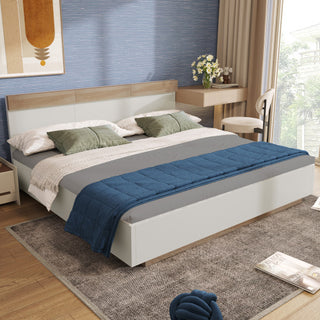 Floating Double Bed Frame with Headboard and Slatted Base