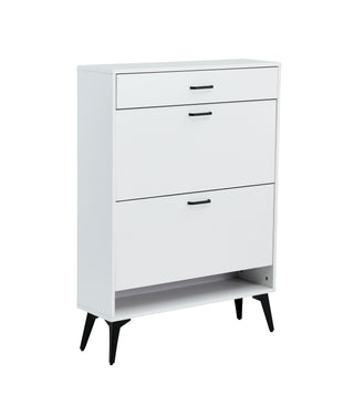 White Shoe Cabinet with Metal Legs