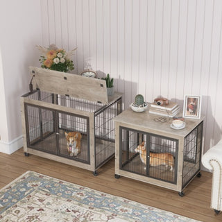Furniture Style Dog Cage Side Table With Wheels
