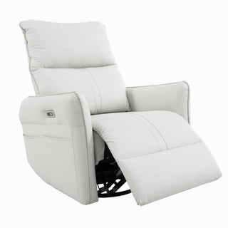 270 Power Swivel Rocker Recliner Chair, PU Leather Electric Glider Reclining Sofa With USB Ports, Power Swivel Glider, Rocking Chair,Nursery Recliners For Living Room Bedroom  Light Gray  270Swivel