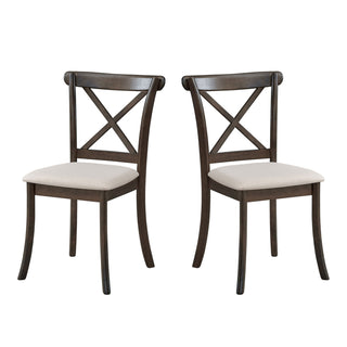 Wooden X Back Dining Chairs Set Of 2, Modern Fabric Upholstered Kitchen Side 2PC Chairs, Cross Back Rubber Wood Farmhouse Dining Room Chair,Brown