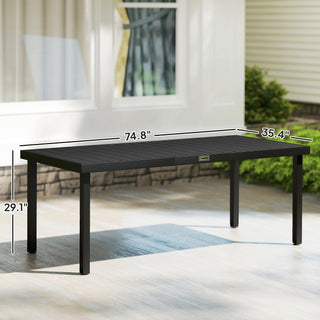 75" x 35" Outdoor Dining Table for 8 People, Rectangular Aluminum Frame Garden Table with All-Weather Faux Wood Top for Garden, Lawn, Patio, Black