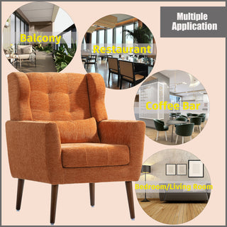 Modern Accent Chair,Chenille Arm Chairs For Living Room,Upholstered Mordern Armchair,Comfy Soft Padded Lounge Chair In Small Space, Bedroom, W-Pillow, Solid Wood Leg Orange