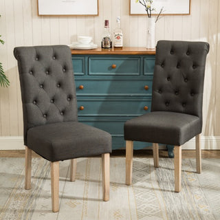 Habit Solid Wood Tufted Parsons Dining Chair, Set Of 2, Charcoal
