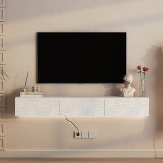 Floating TV Stand Wall Mounted With 16 Color LEDs,Modern TV Stand, Floating TV Cabinet Entertainment Center For 55 60 65 Inch TV,White