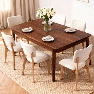 Wooden Dining Chairs Set Of 2, Mid Century Modern Kitchen Chairs With Fabric Upholstered And Curved Backrest For Dining Room Restaurant Or Cafe 300LBS Capacity, Natural