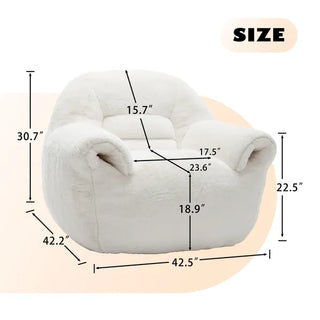 Bean Bag Chair, Comfy Bean Bag Sofa With Back Support, Faux Fur Bean Bag Chair For Adults And Kids, Stuffed Floor Sofa For Living Room, Bedroom, Apartment, White