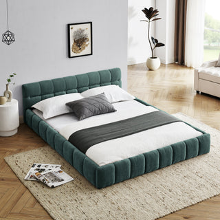 Queen Size Upholstered Bed Frame With Thick Fabric, Chenille Fabric Grounded Queen Size Platform Bed With Headboard And Solid Frame. No Box Spring Needed, GREEN  68x86.5x23.5