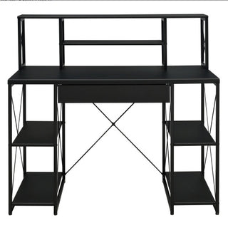 Black Desk With Open Shelves And Hutch