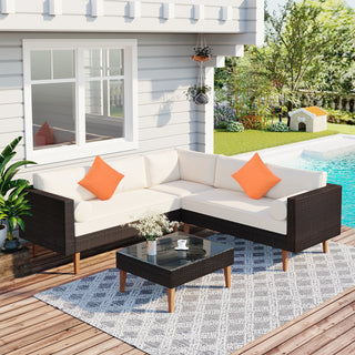 L- Shape Patio Furniture with Pillows (4 Pieces)