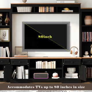 U-Can 98.8 W Wall Unit Entertainment Center With Bookshelves For TVs Up To 80, Modern TV Stand Media Console With Cabinets And Adjustable Shelves For Living Room