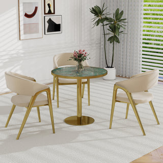Round Modern Dinning Table 31.5 Inches Bistro Table Tulip Table With Faux Marble Top,Easy Assemble,Sturdy Metal Frame Diameter