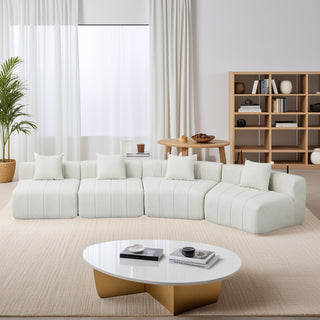 Chenille Curved Sectional Sofa With 4 Pillows,Curved Symmetrical Modular Sofa Sectional ,Two Curved Seats And Two Single Seats