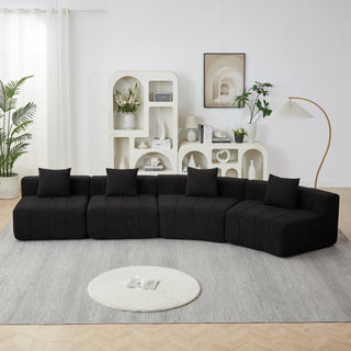 Two Curved Seats And Two Single Seats,Chenille Curved Sectional Sofa With 4 Pillows,Curved Symmetrical Modular Sofa Sectional ,Two Curved Seats And Two Single Seats
