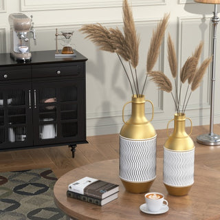 Vintage Golden Metal Floor Vase Set