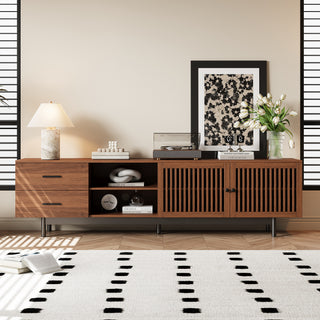 78 Inch Modern TV Stand For TVs Up To 85, Entertainment Center With Deep Drawers & Cable Management, Soft-Closing Hinges, Solid Wood Legs For Living Room