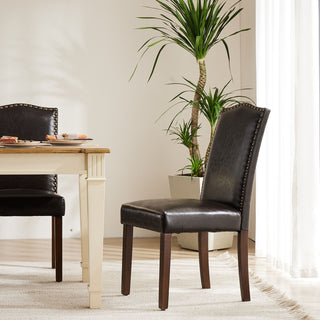 Modern Armless Dining Chairs With Upholstered Fabric,Nailhead Trim And Wood Legs