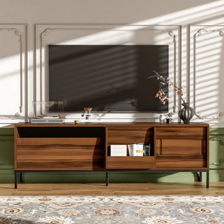 U-Can 70.8 Modern TV Stand For TVs Up To 75 Inches, Entertainment Center With Storage Space, Sliding Doors, Adjustable Shelves And Metal Frame, Mid Century Modern Media TV Console Table For Living R