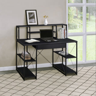 Black Desk With Open Shelves And Hutch