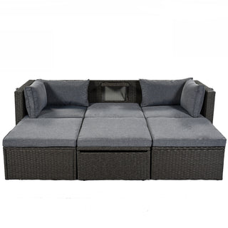 U Style Patio Rectangle Daybed With Canopy, Wicker Sectional Seating