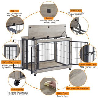 Furniture Style Dog Cage Side Table With Wheels