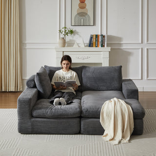 99-Inch Boneless Couch With Chaise, L-Shaped Modern Upholstered Sectional Sofa With Three Pillows, Corduroy Sectional Sofa For Living Room And Bedroom, No Assembly Required