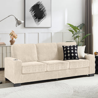 83.86 Corduroy Fabric Sofa,Modern Compressed Couch,3-Seater Sofa, Furniture For Living Room,Bedroom,office ,Beige