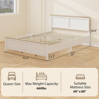 Queen Bed Frame with Headboard, Modern Platform Bed Frame with Wooden Slats, No Box Spring Needed, Easy Assembly, White