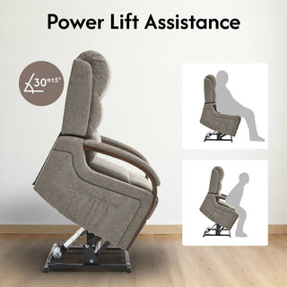 Power Lift Recliner Chair With Massage & Heat For Elderly, Dual Motor Electric Lift Recliner, Egyptian Velvet Fabric Upholstery, Side Pockets, Brown