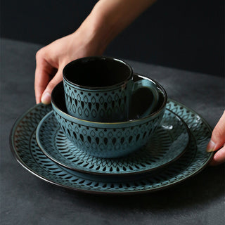 Ceramic Bowls Plates Set Retro Household