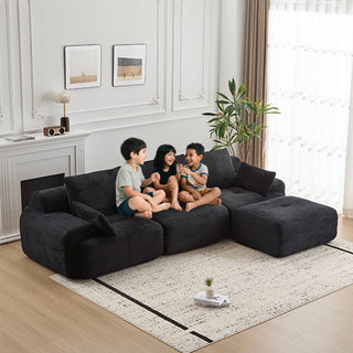 Modern Memory Foam Compressed Sofa,Large Sectional Couches For Living Room,Pet-Friendly Cloud Modular Sectional Sofa,Corduroy Fabric,Extra Deep Loveseat,No Assembly Required, Black
