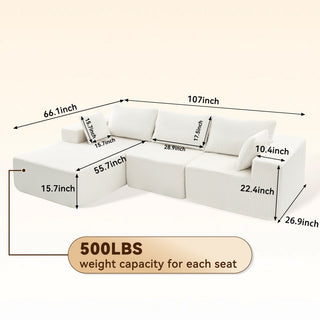 108-inch Modular Combination Sofa, Modern Modular L-shaped Sofa With A Lounge Chair, Upholstered Boneless Sofa